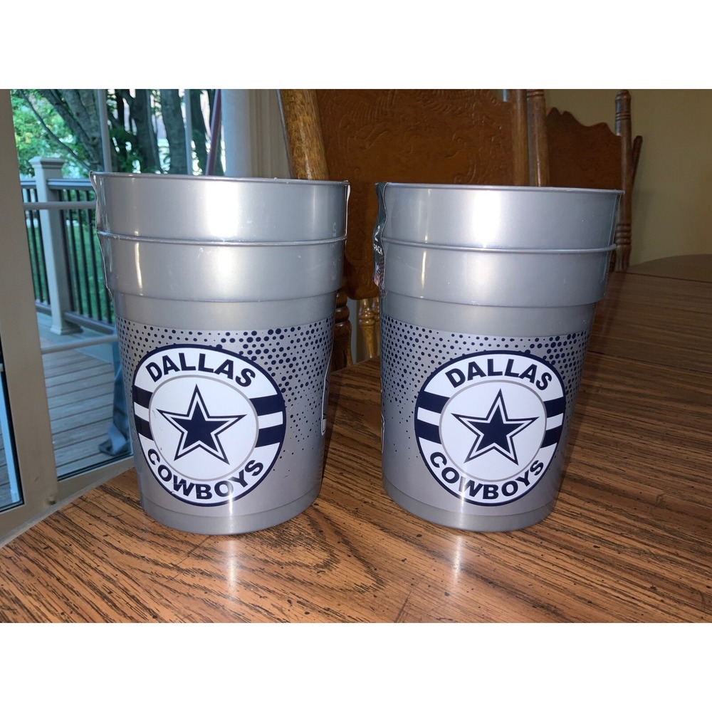 NIB Bundle 4 NFL Dallas Cowboys Cups 2-Pack Silver Plastic Party Cups Football
